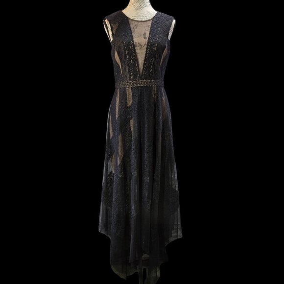 BCBGMaxAzria Dresses & Skirts - BCBGMaxAzria Andi Asymmetric Lace & Tulle Maxi Dress Dark Romantic Dark Fairy